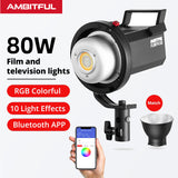 AMBITFUL FL80 RGB LED Video Light 80W Outdoor Photography Daylight Lighting Adjust Brightness Bowens Mount Support APP fl 80 rgb