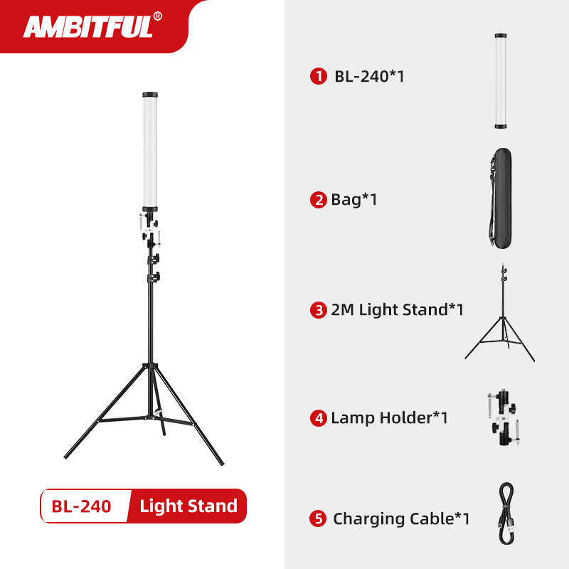 AMBITFUL BL-240 Pavo Tube Light RGB Color Photography Light Handheld Light Stick Remote Control for Photos Video Movie Vlog