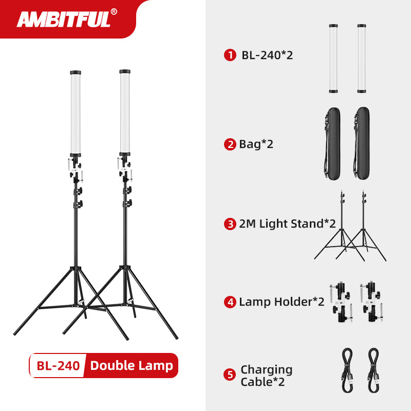 AMBITFUL BL-240 Pavo Tube Light RGB Color Photography Light Handheld Light Stick Remote Control for Photos Video Movie Vlog