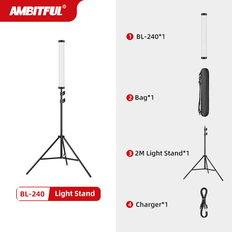AMBITFUL BL-240 Pavo Tube Light RGB Color Photography Light Handheld Light Stick Remote Control for Photos Video Movie Vlog