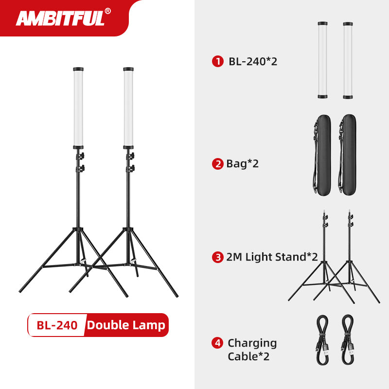 AMBITFUL BL-240 Pavo Tube Light RGB Color Photography Light Handheld Light Stick Remote Control for Photos Video Movie Vlog