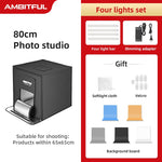 AMBITFUL 40cm 60cm 80cm LED Photo Studio LightBox Adjustable Brightness Luces Led Light Softbox with 5 Color Background Paper