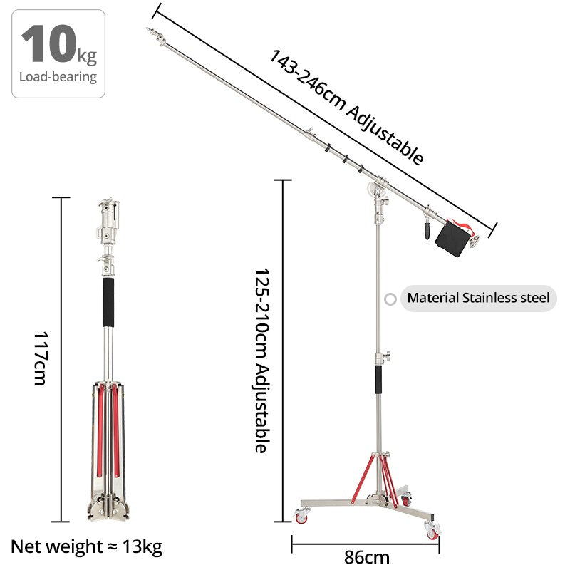 Remotely Adjustable Lights Heavy Duty Stainless Steel 210CM Light Stand + Boom Arm C Stand + Wheel Load Bearing 10KG for Flash