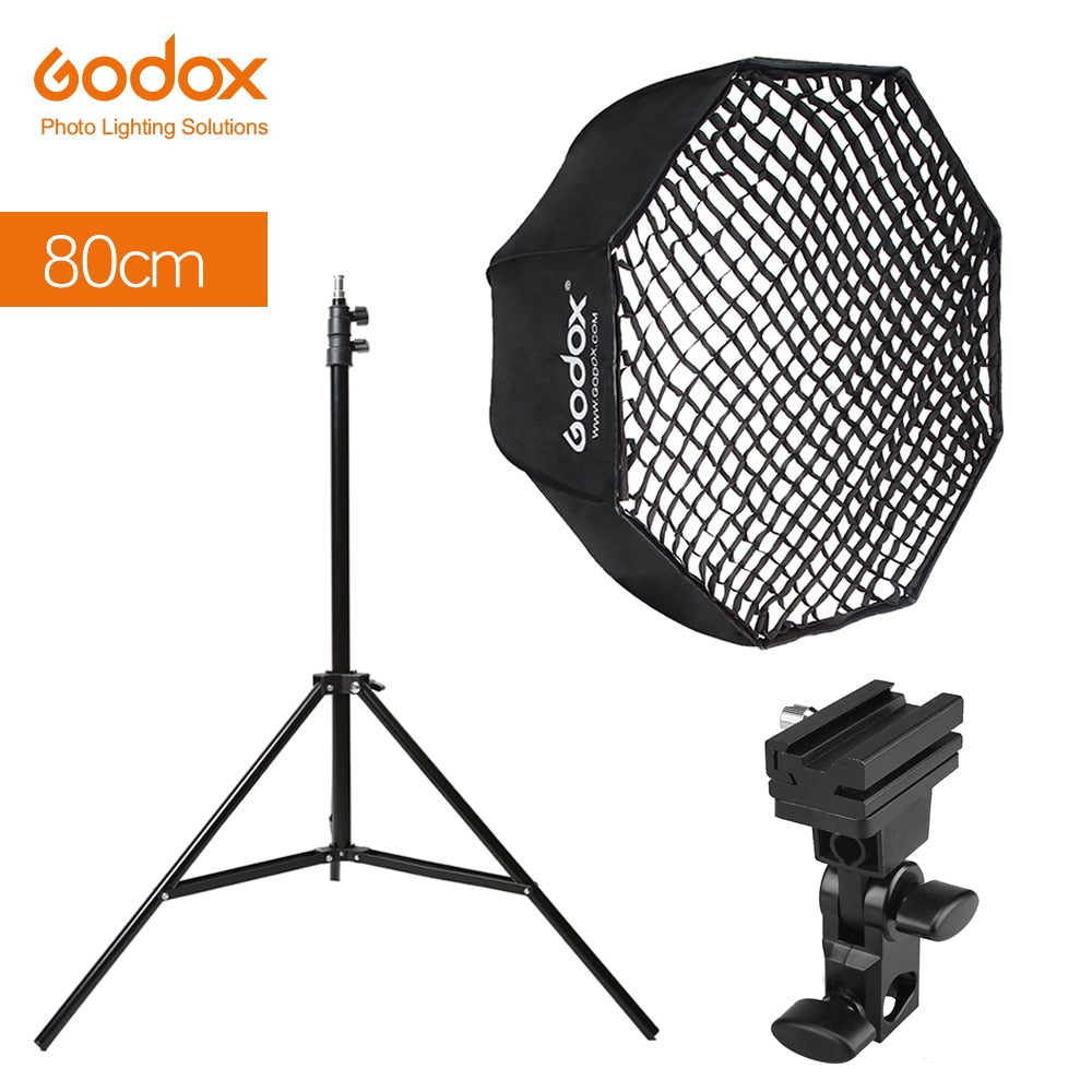 Godox Portable 80cm 32" Octagon Umbrella Softbox with Honeycomb Grid,Light Stand,Hot Shoe Holder Bracket for Flash Speedlight