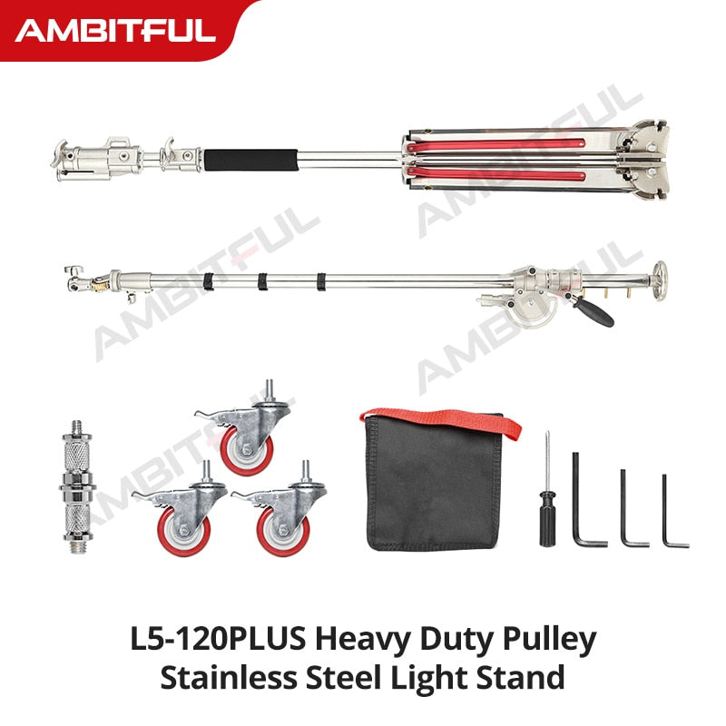 Remotely Adjustable Lights Heavy Duty Stainless Steel 210CM Light Stand + Boom Arm C Stand + Wheel Load Bearing 10KG for Flash