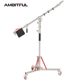 Remotely Adjustable Lights Heavy Duty Stainless Steel 210CM Light Stand + Boom Arm C Stand + Wheel Load Bearing 10KG for Flash