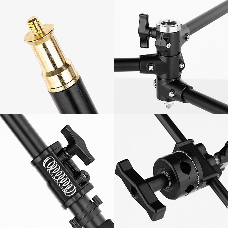 Black Heavy Duty Light Stand with Detachable Base 5-10 feet/1.6-3.2 meters Adjustable C Stand with 2 Risers for Photography