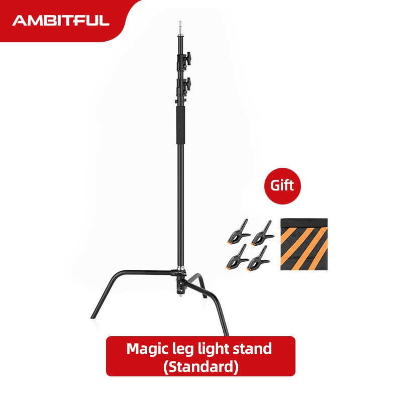 Black Heavy Duty Light Stand with Detachable Base 5-10 feet/1.6-3.2 meters Adjustable C Stand with 2 Risers for Photography