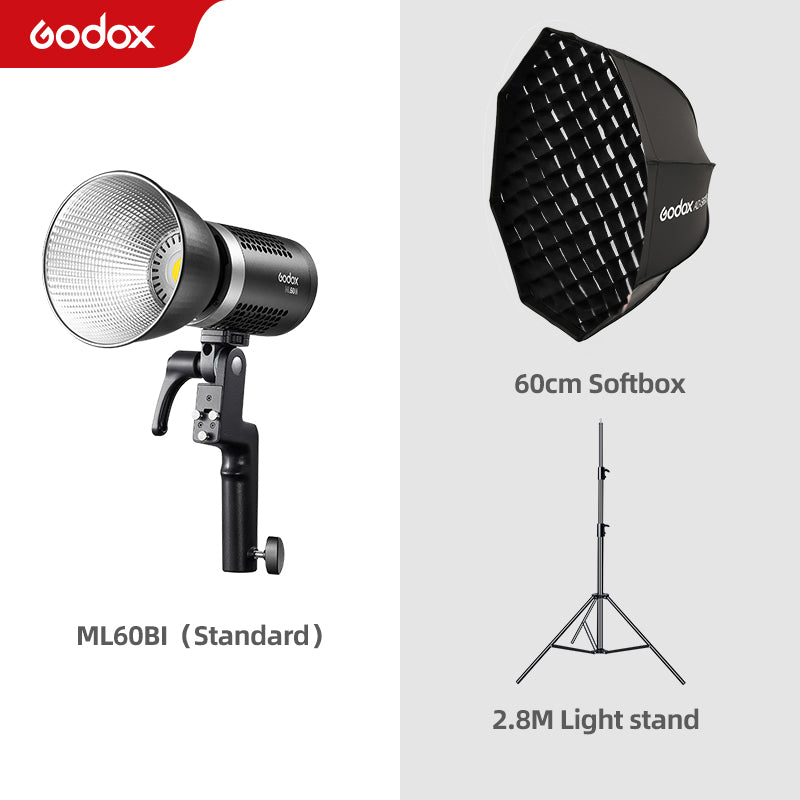 Godox ML60Bi ML60 Bi 60W Bi-Color LED Light Silent Mode Portable Brightness Adjustment Support Li-ion Outdoor LED Light