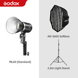 Godox ML60 60W LED Light Silent Mode Portable Brightness Adjustment Support Li-ion with AC Power Supply Outdoor LED Light