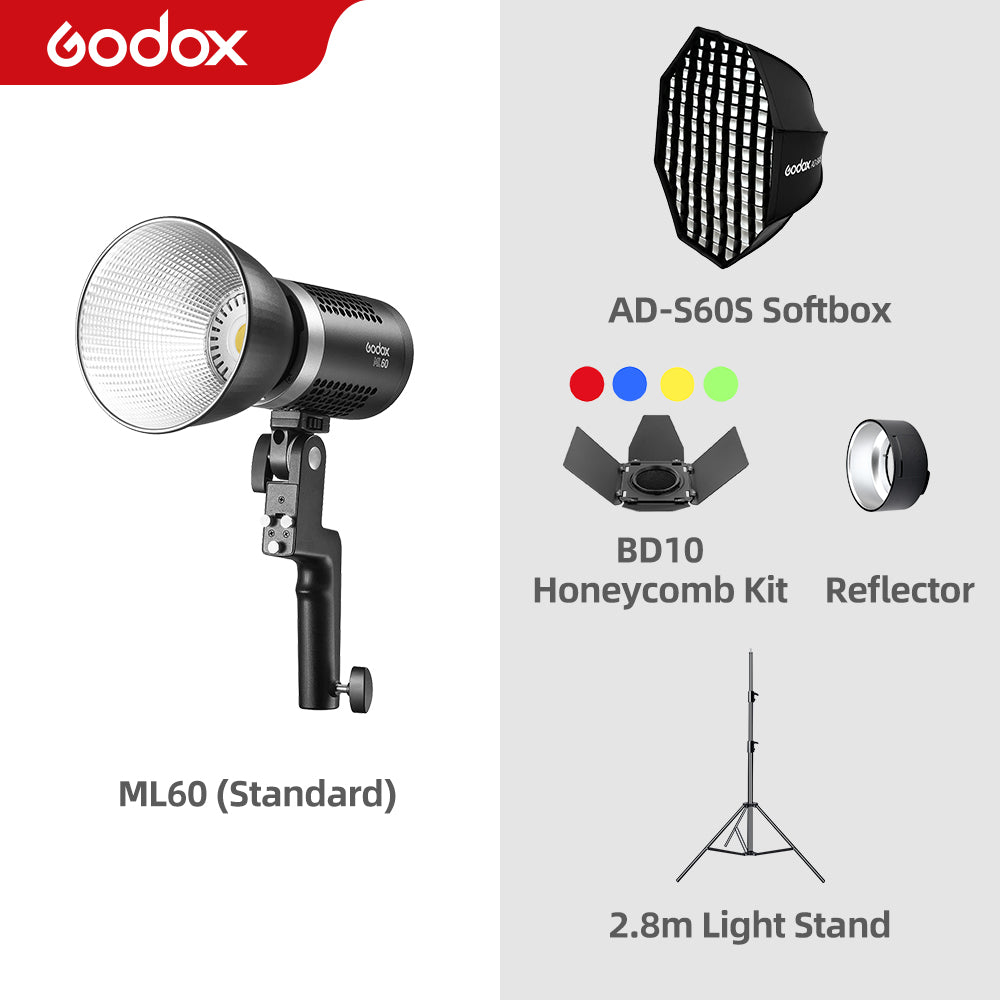 Godox ML60 60W LED Light Silent Mode Portable Brightness Adjustment Support Li-ion with AC Power Supply Outdoor LED Light