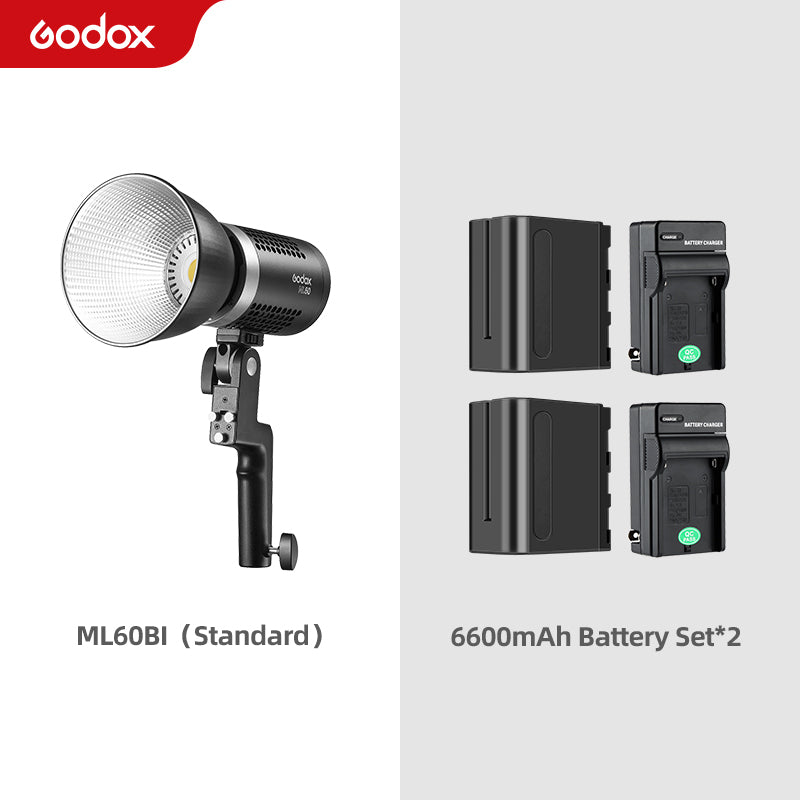Godox ML60Bi ML60 Bi 60W Bi-Color LED Light Silent Mode Portable Brightness Adjustment Support Li-ion Outdoor LED Light