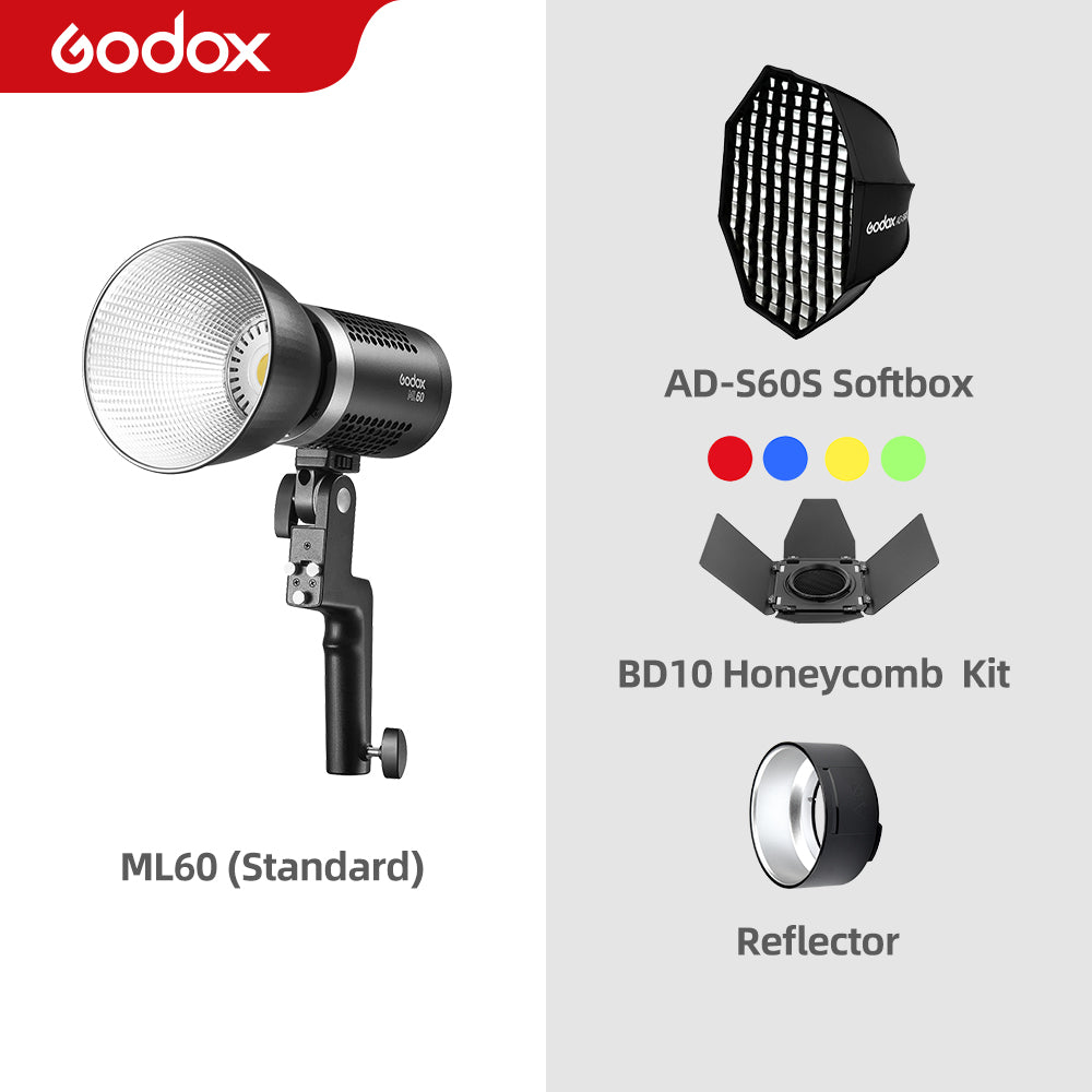 Godox ML60 60W LED Light Silent Mode Portable Brightness Adjustment Support Li-ion with AC Power Supply Outdoor LED Light
