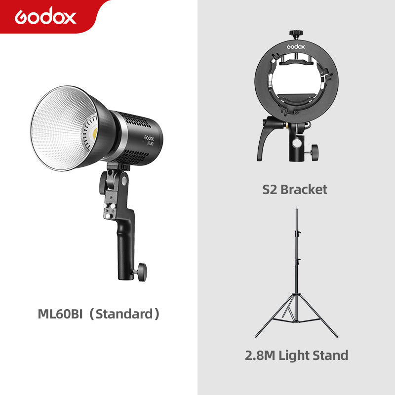 Godox ML60Bi ML60 Bi 60W Bi-Color LED Light Silent Mode Portable Brightness Adjustment Support Li-ion Outdoor LED Light