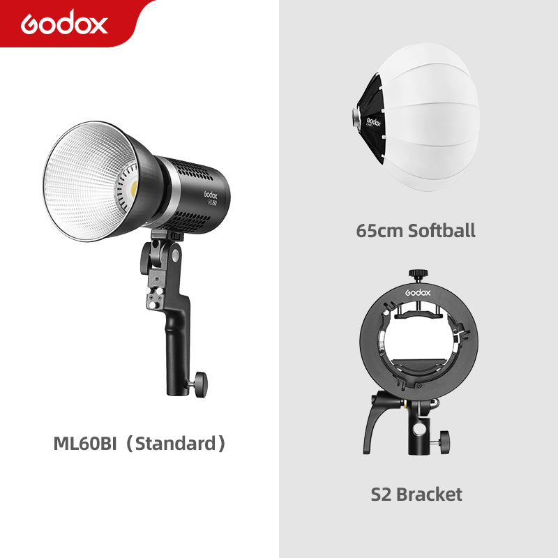 Godox ML60Bi ML60 Bi 60W Bi-Color LED Light Silent Mode Portable Brightness Adjustment Support Li-ion Outdoor LED Light