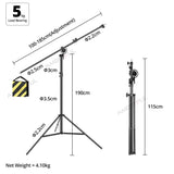 126" 320cm Two Way Rotatable Aluminum Adjustable Tripod Boom Light Stand with Sandbag for Studio Photography Video