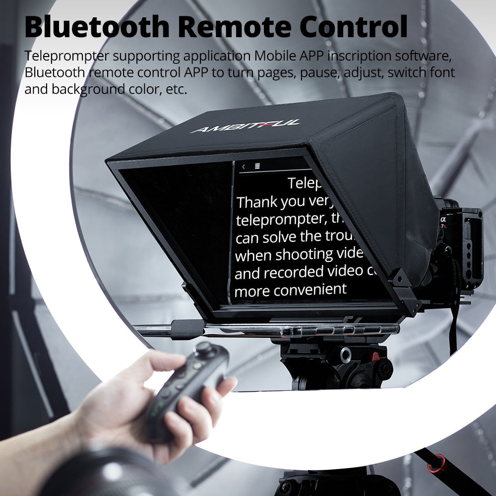 Ambitful T14 Teleprompter Big Screen Prompter Professional Interview Foldable for Smartphone DSLR Camera Live Video Recording