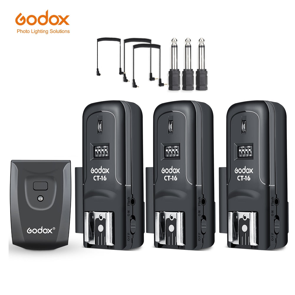 Godox CT-16 16 Channels Wireless Radio Flash Trigger Transmitter + 2x Receiver Set for Canon Nikon Pentax Studio Speedlite Flash