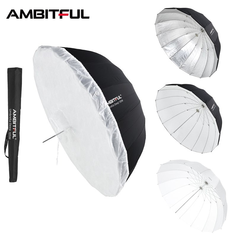 AMBITFUL 105cm 130cm 160cm Deep Parabolic Black Silver White Reflective Umbrella Studio Light Umbrella Diffuser Cover Cloth