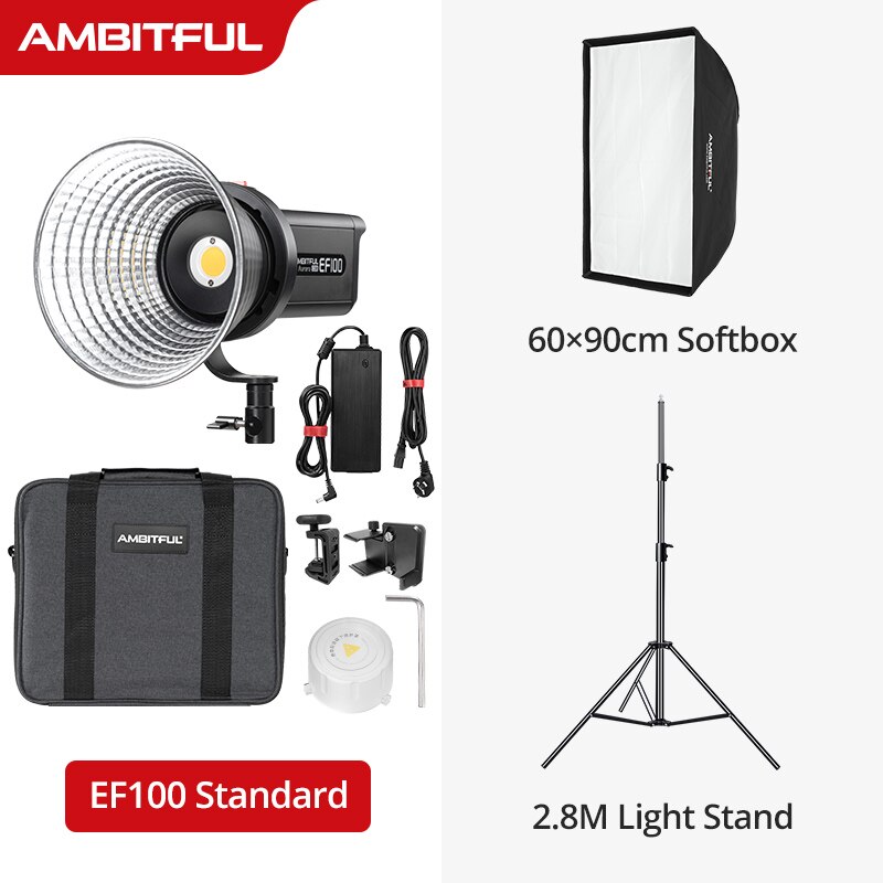 AMBITFUL EF100 COB LED Video Light 5600K CRI 95+ TLCI 95+ LED Continuous Light Bowens Mount Built-in APP Adjust Brightness