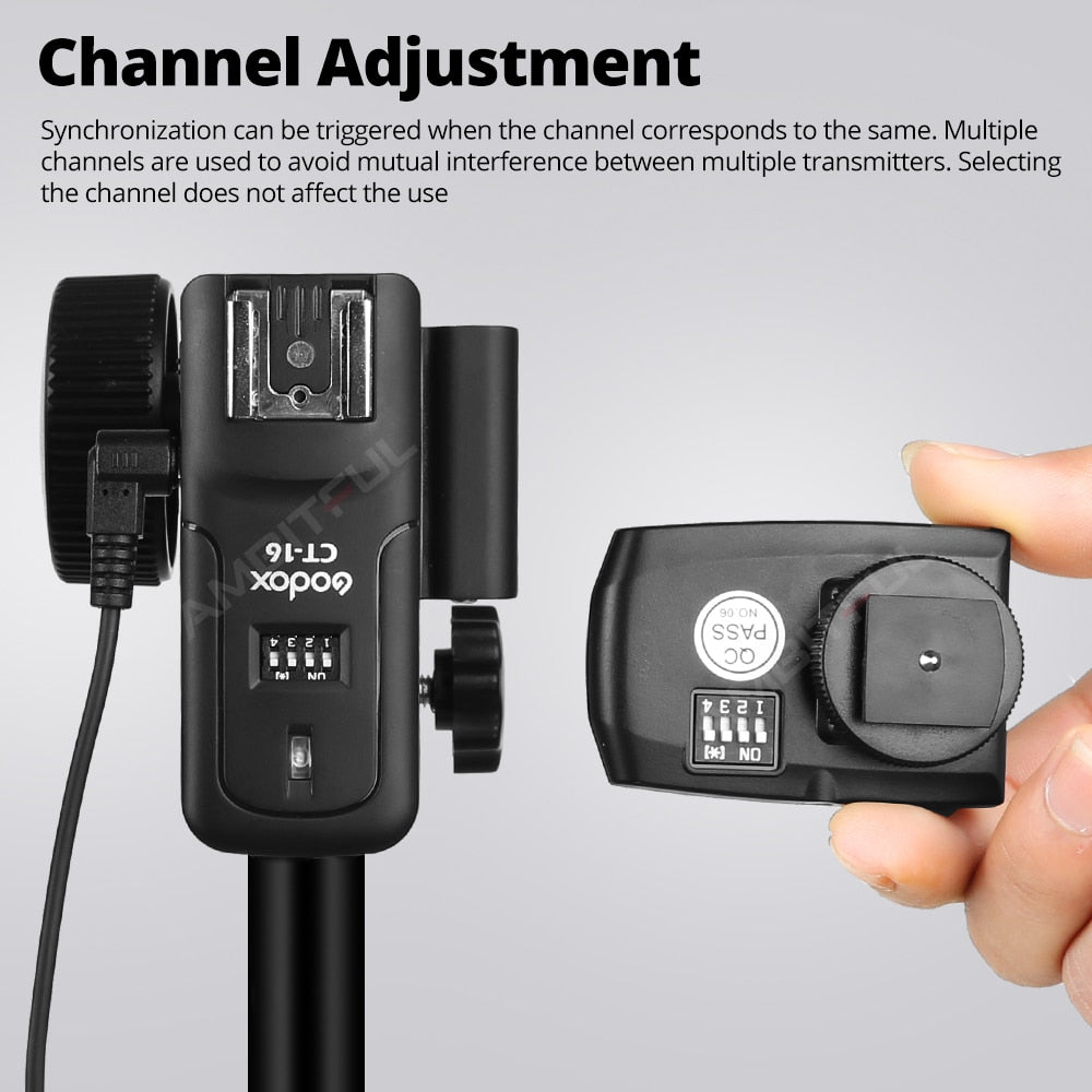 Godox CT-16 16 Channels Wireless Radio Flash Trigger Transmitter + 2x Receiver Set for Canon Nikon Pentax Studio Speedlite Flash