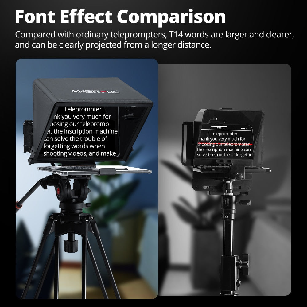 Ambitful T14 Teleprompter Big Screen Prompter Professional Interview Foldable for Smartphone DSLR Camera Live Video Recording
