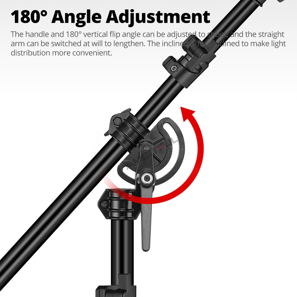 126" 320cm Two Way Rotatable Aluminum Adjustable Tripod Boom Light Stand with Sandbag for Studio Photography Video