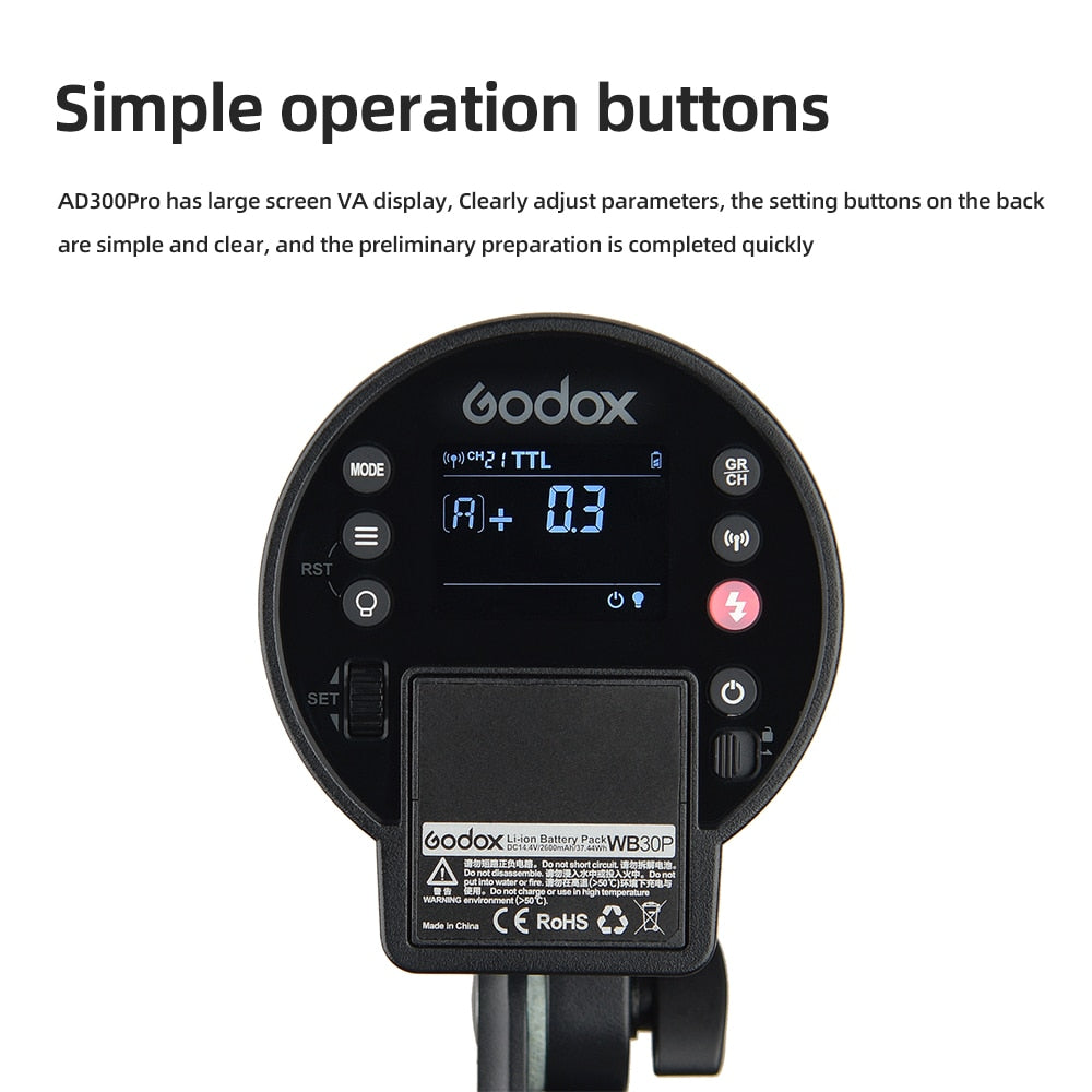 Godox 300Ws TTL 2.4G 1/8000 HSS AD300Pro Outdoor Flash Light with Battery for Canon Nikon Sony Fuji Olympus Pentax