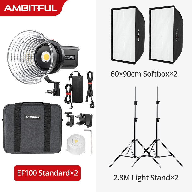 AMBITFUL EF100 COB LED Video Light 5600K CRI 95+ TLCI 95+ LED Continuous Light Bowens Mount Built-in APP Adjust Brightness