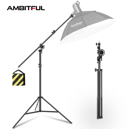 126" 320cm Two Way Rotatable Aluminum Adjustable Tripod Boom Light Stand with Sandbag for Studio Photography Video