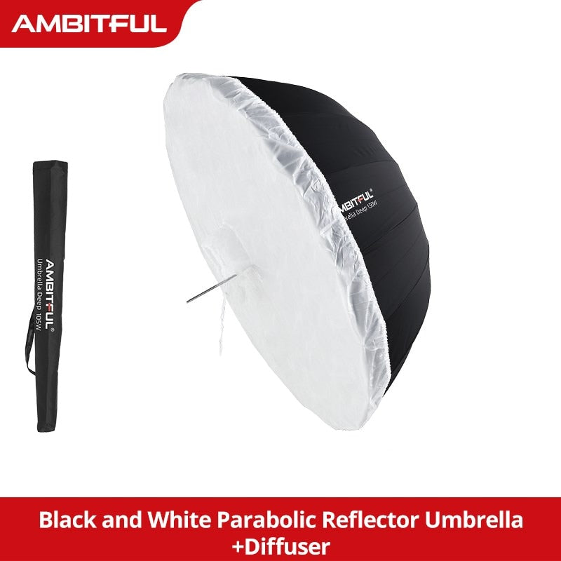AMBITFUL 105cm 130cm 160cm Deep Parabolic Black Silver White Reflective Umbrella Studio Light Umbrella Diffuser Cover Cloth
