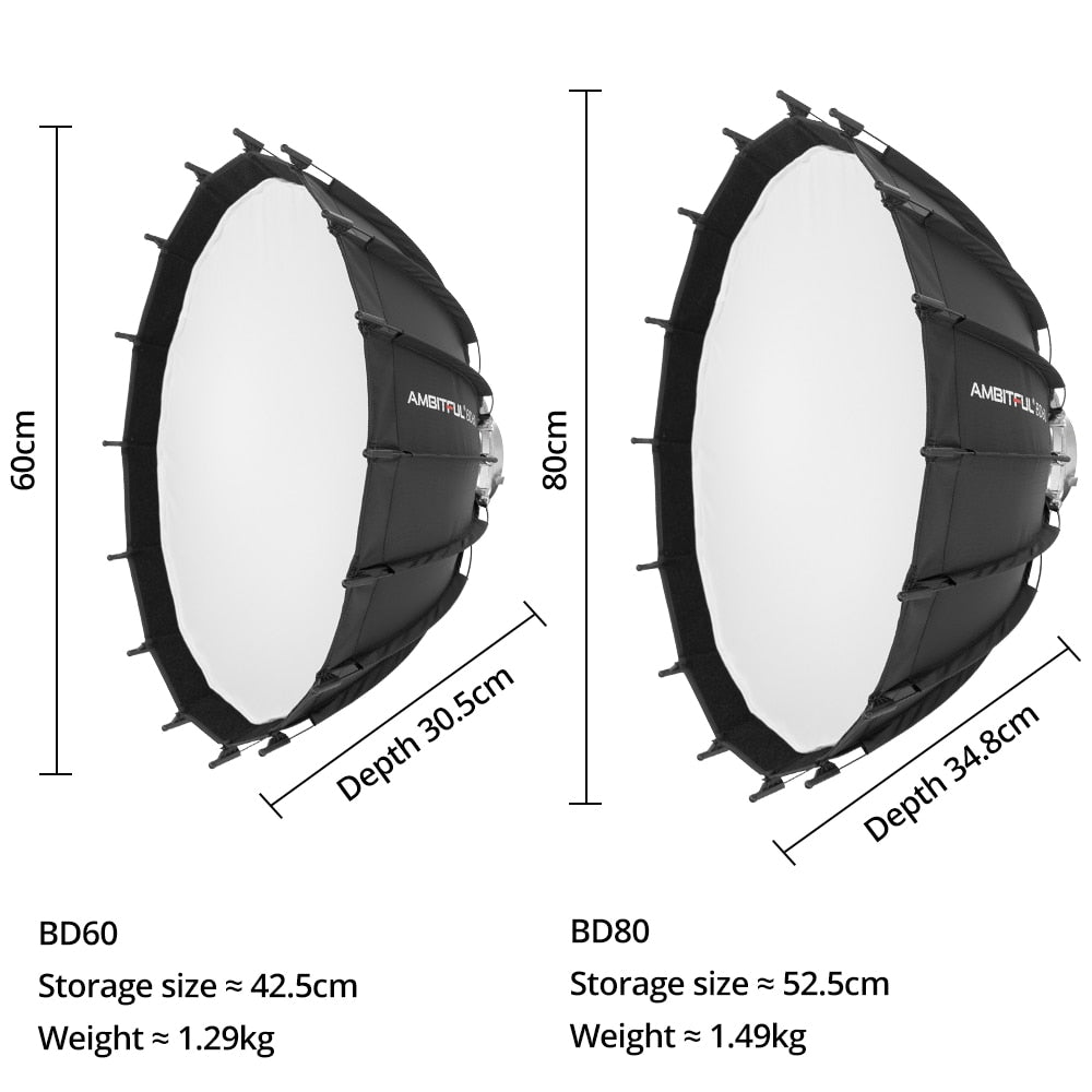 Ambitful 60cm 23.6'' Studio Silver Wide Angle Beauty Dish Honeycomb Grid Bowens Mount for Godox SK400II QT600II SL200II VL300