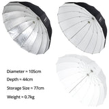 AMBITFUL 105cm 130cm 160cm Deep Parabolic Black Silver White Reflective Umbrella Studio Light Umbrella Diffuser Cover Cloth