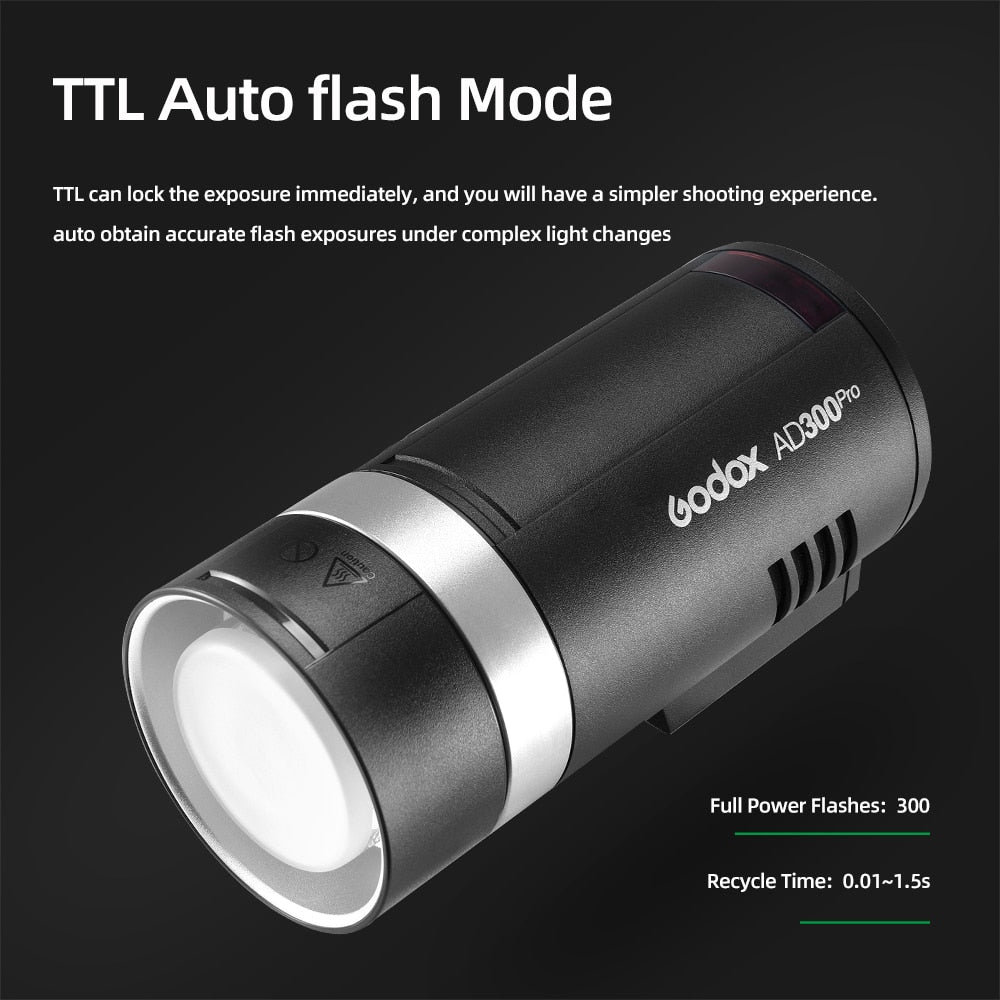 Godox 300Ws TTL 2.4G 1/8000 HSS AD300Pro Outdoor Flash Light with Battery for Canon Nikon Sony Fuji Olympus Pentax