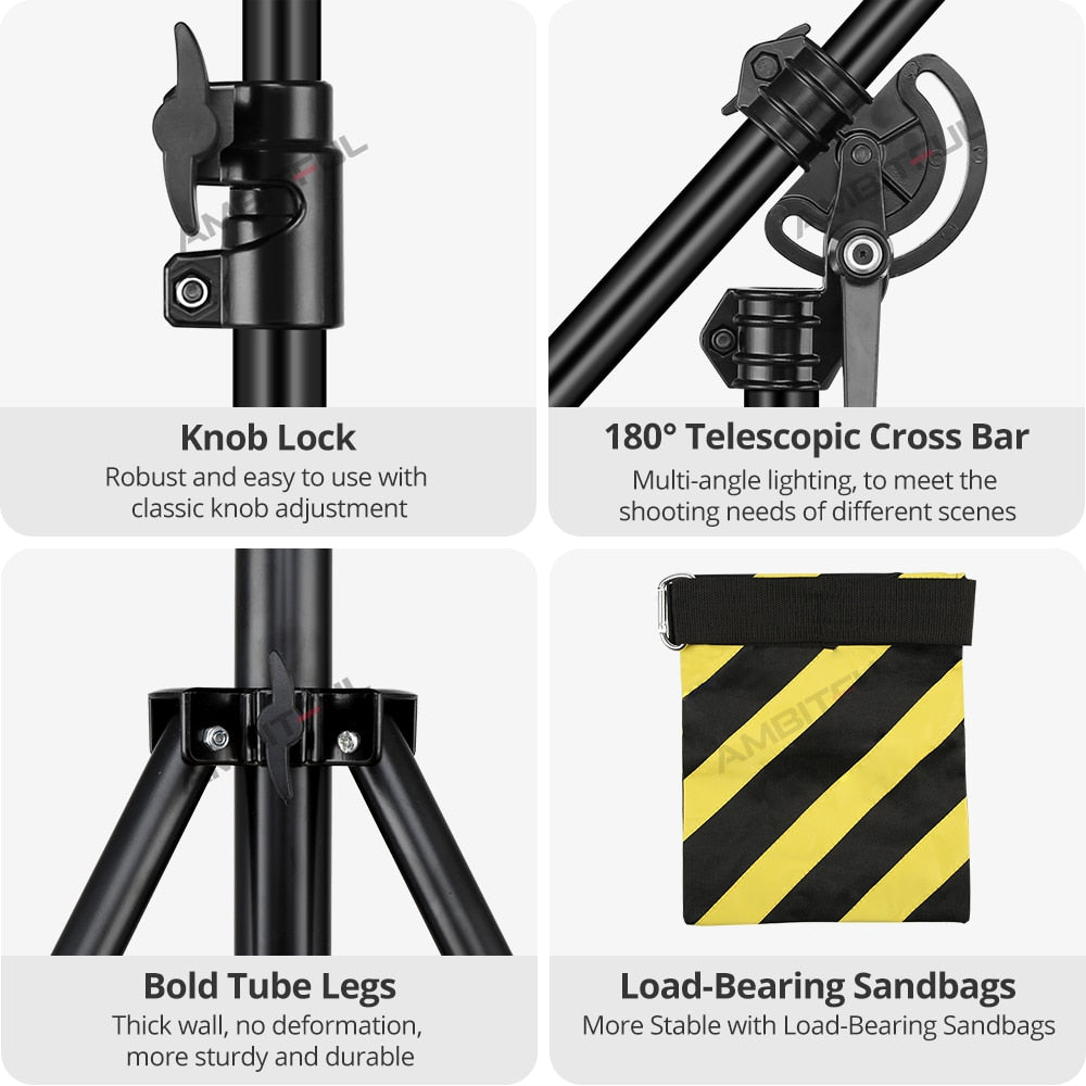 126" 320cm Two Way Rotatable Aluminum Adjustable Tripod Boom Light Stand with Sandbag for Studio Photography Video
