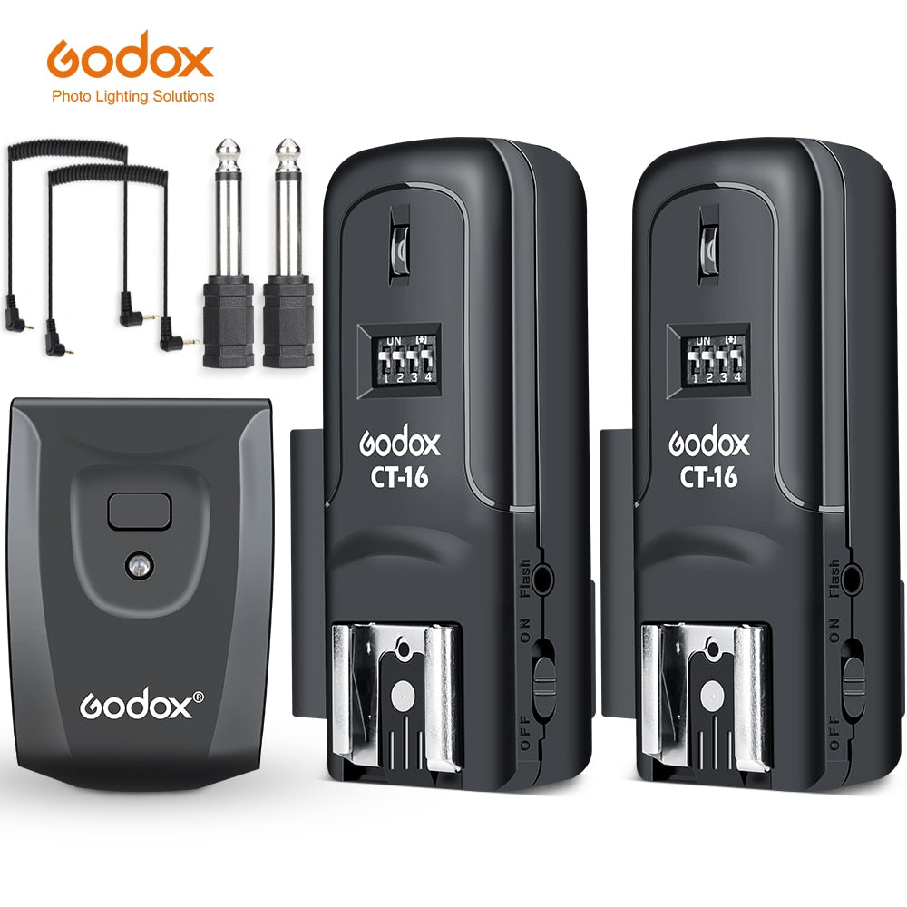 Godox CT-16 16 Channels Wireless Radio Flash Trigger Transmitter + 2x Receiver Set for Canon Nikon Pentax Studio Speedlite Flash