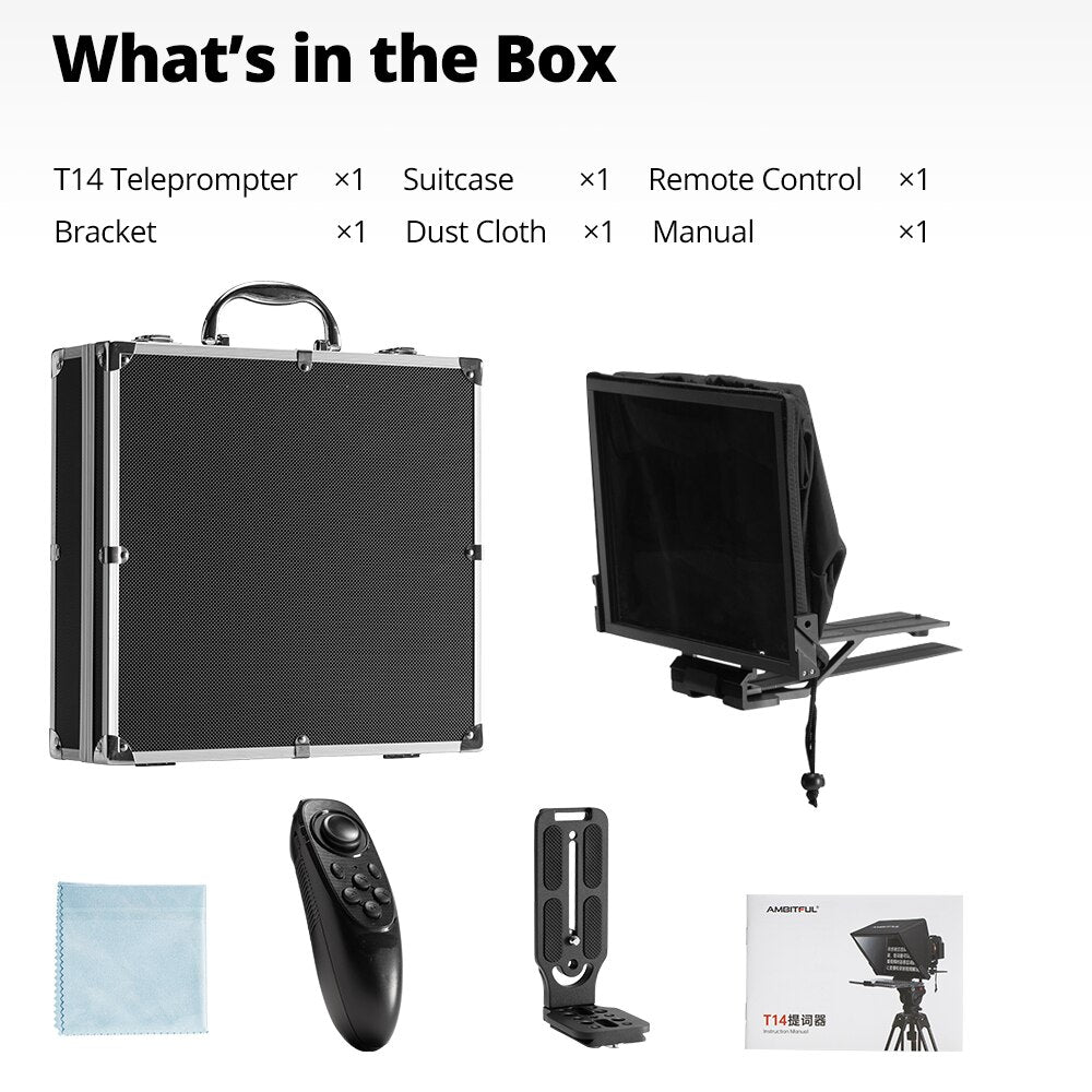 Ambitful T14 Big Screen Prompter Professional Interview Foldable Teleprompter for Smartphone DSLR Camera Live Video Recording