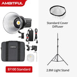 AMBITFUL EF100 COB LED Video Light 5600K CRI 95+ TLCI 95+ LED Continuous Light Bowens Mount Built-in APP Adjust Brightness