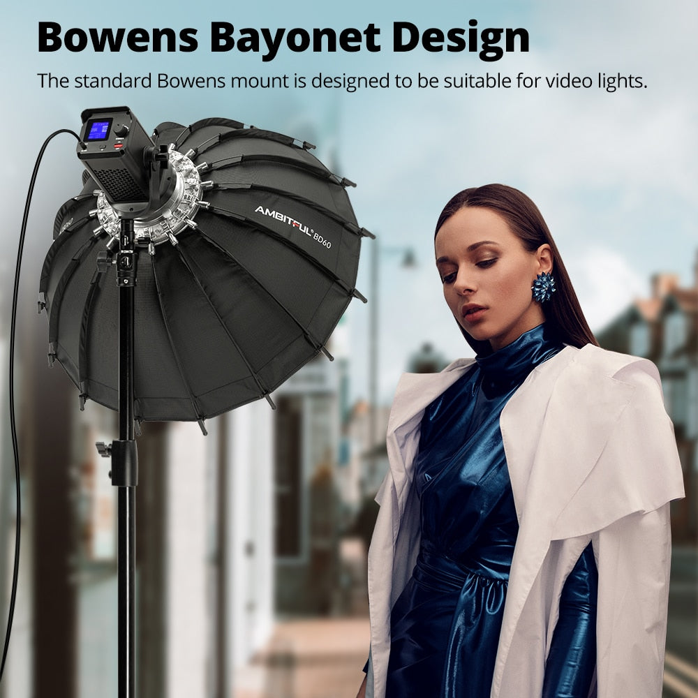 Ambitful 60cm 23.6'' Studio Silver Wide Angle Beauty Dish Honeycomb Grid Bowens Mount for Godox SK400II QT600II SL200II VL300