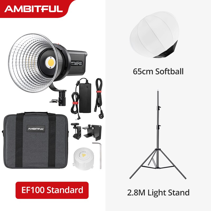 AMBITFUL EF100 COB LED Video Light 5600K CRI 95+ TLCI 95+ LED Continuous Light Bowens Mount Built-in APP Adjust Brightness