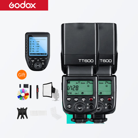 Godox 2pcs TT600 2.4G Wireless Camera Flashes Speedlites with X1T-C Transmitter for Canon +GIFT KIT