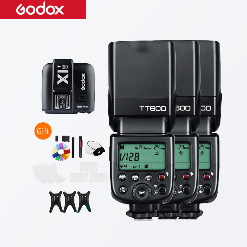 Godox TT600x3 Built-in Receive Camera Flash Speedlite Diffuser with X1T-C/N/S Transmitter for for Canon Nikon Sony Fuji Olympus