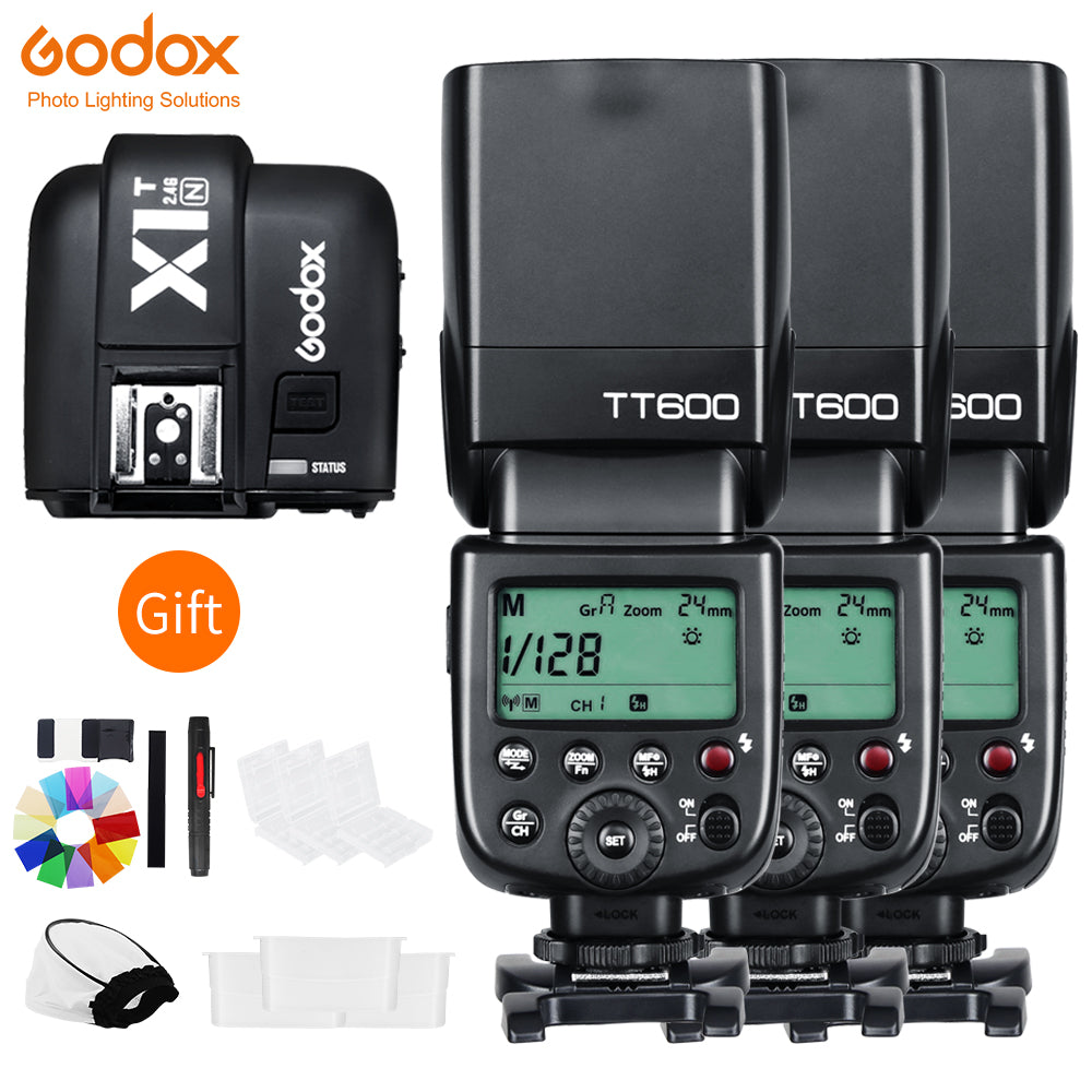 Godox TT600x3 Built-in Receive Camera Flash Speedlite Diffuser with X1T-C/N/S Transmitter for for Canon Nikon Sony Fuji Olympus