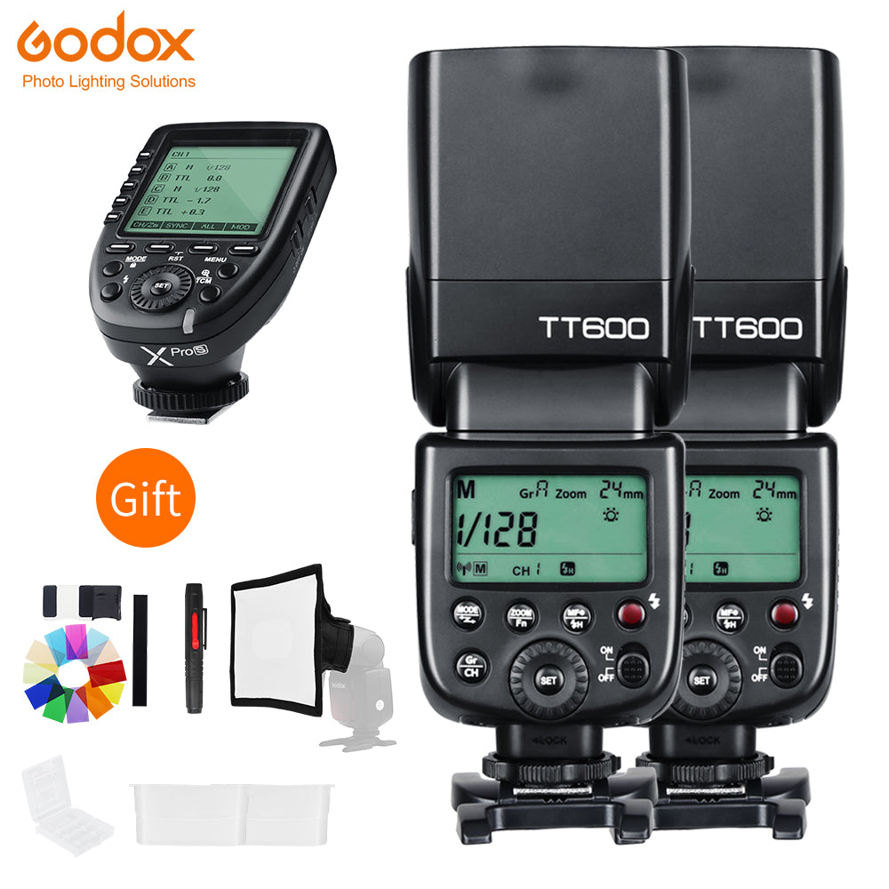 Godox 2x TT600 2.4G Wireless GN60 Master/Slave Camera Flash Speedlite with Xpro Trigger for Canon Nikon Sony Pentax Olympus Fuji