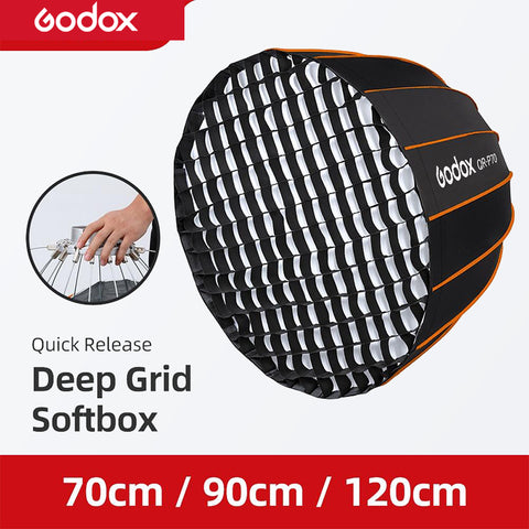Godox QR-P70 70CM QR-P90 90CM QR-P120 120CM Quickly Release Parabolic Deep Softbox +Honeycomb Grid for Bowens Mount Studio Flash