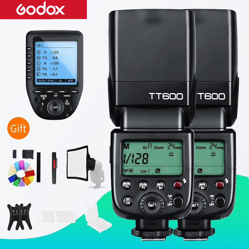 Godox 2x TT600 2.4G Wireless GN60 Master/Slave Camera Flash Speedlite with Xpro Trigger for Canon Nikon Sony Pentax Olympus Fuji