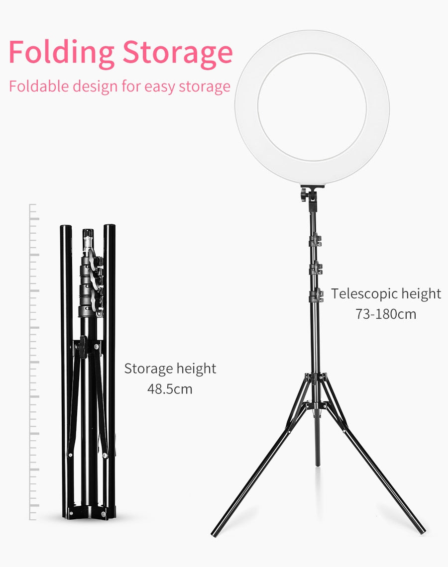 AMBITFUL RL-480 18'' 45cm Dimmable LED Ring Light Lamp 60Ws 3000~6000K 480 LED with Light Stand for Photo Video Lighting Kit