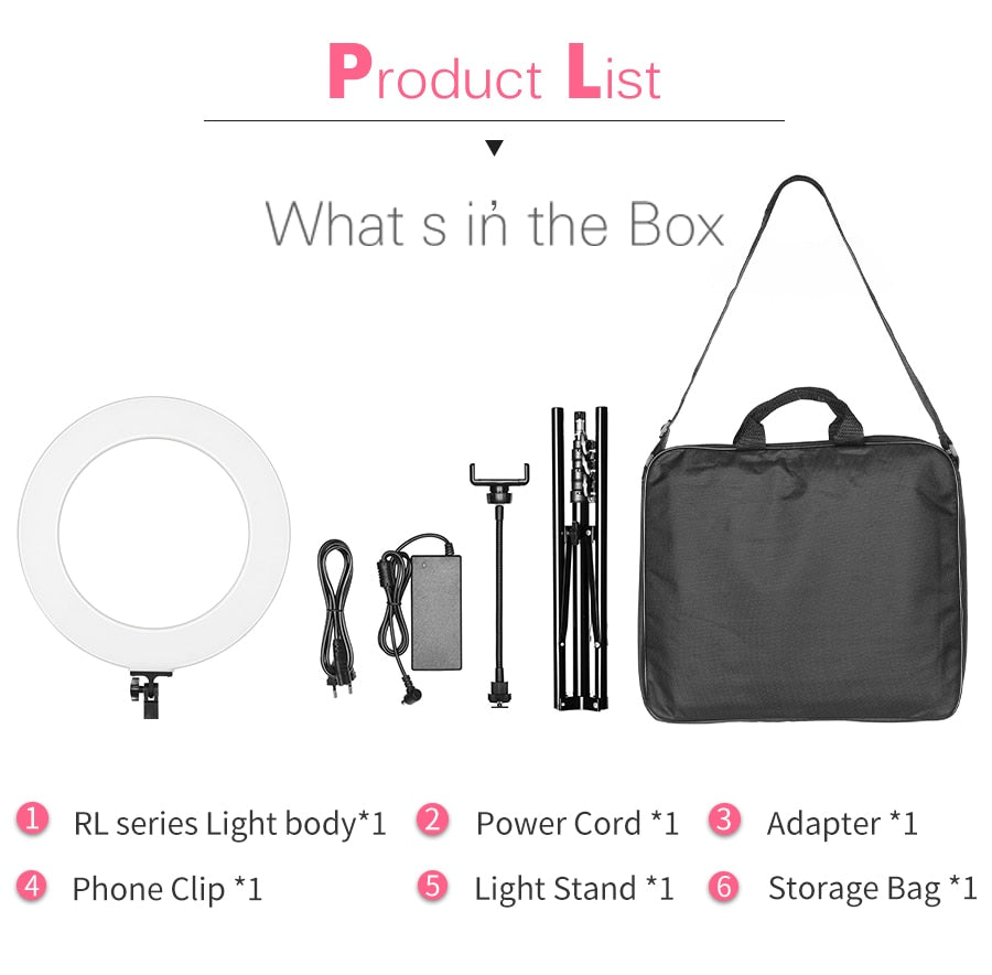 AMBITFUL RL-480 18'' 45cm Dimmable LED Ring Light Lamp 60Ws 3000~6000K 480 LED with Light Stand for Photo Video Lighting Kit