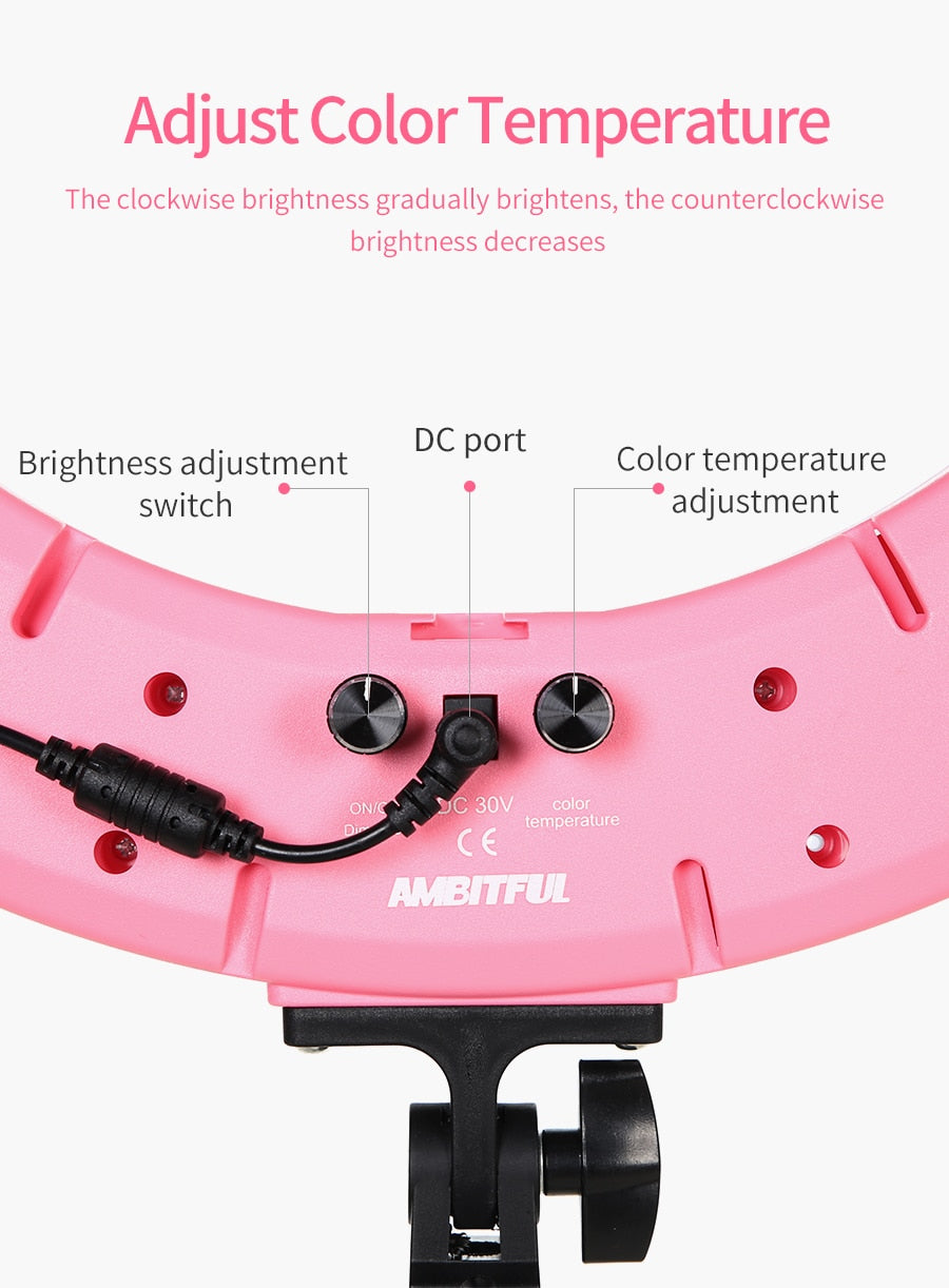 AMBITFUL RL-480 18'' 45cm Dimmable LED Ring Light Lamp 60Ws 3000~6000K 480 LED with Light Stand for Photo Video Lighting Kit