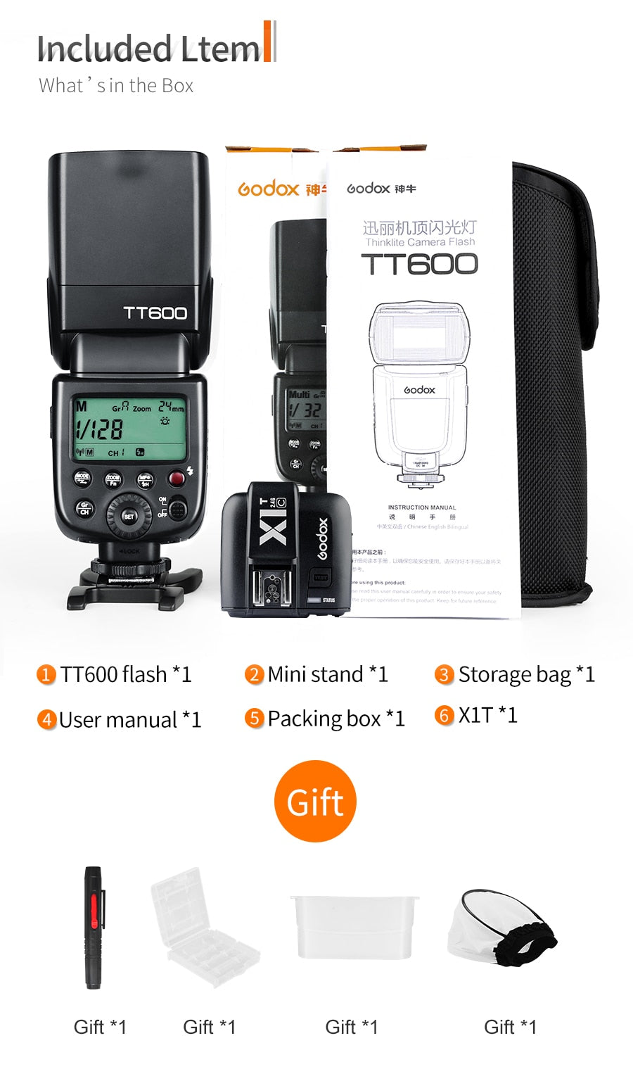 Godox TT600 2.4G Wireless Camera Flash Speedlite + X1T-C/N/F Transmitter Wireless Flash Trigger for Canon Nikon Fujifilm Olympus